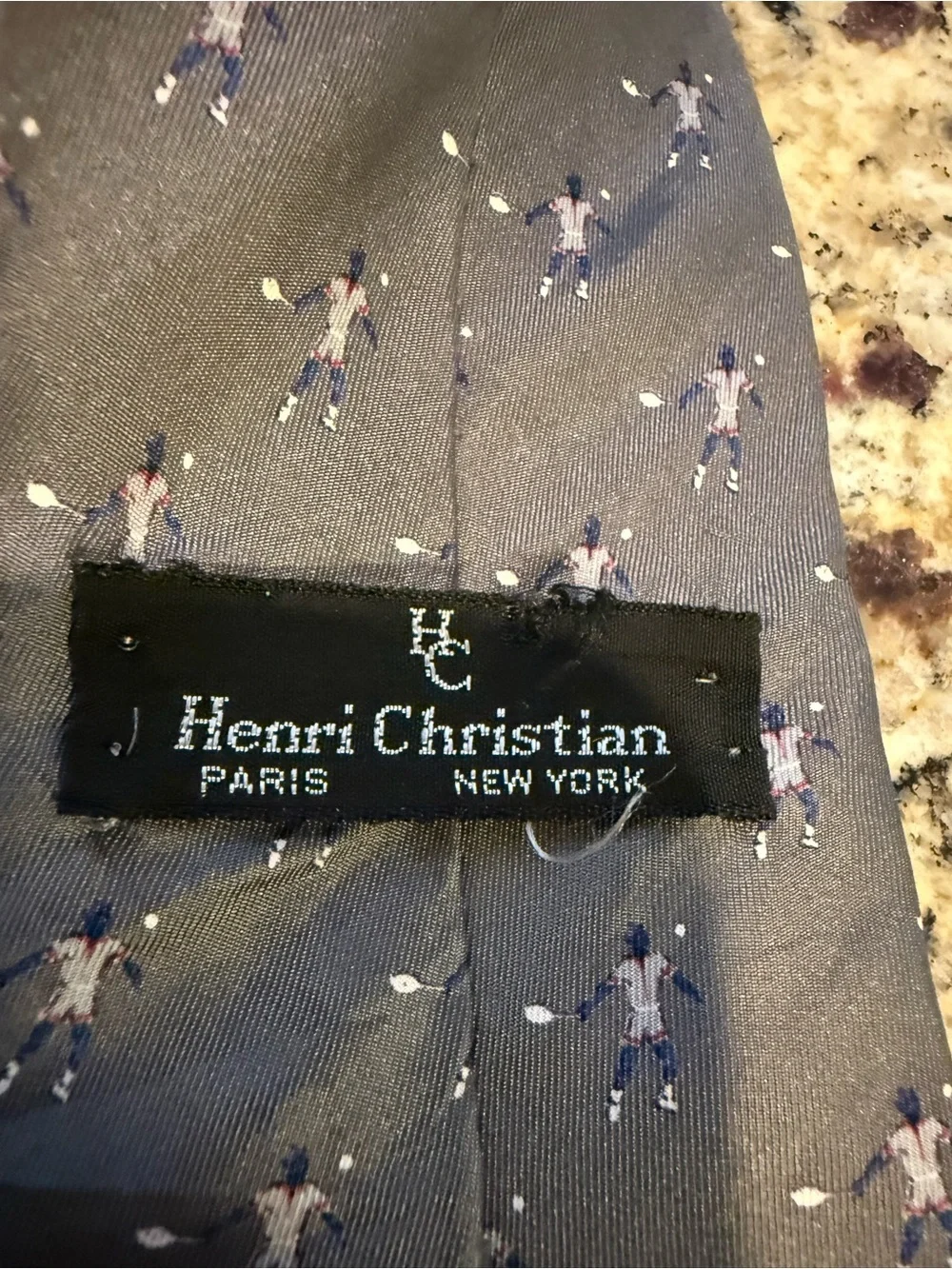 Henri Christian Gray Tennis Player Silk Tie Classic Preppy Mens Necktie